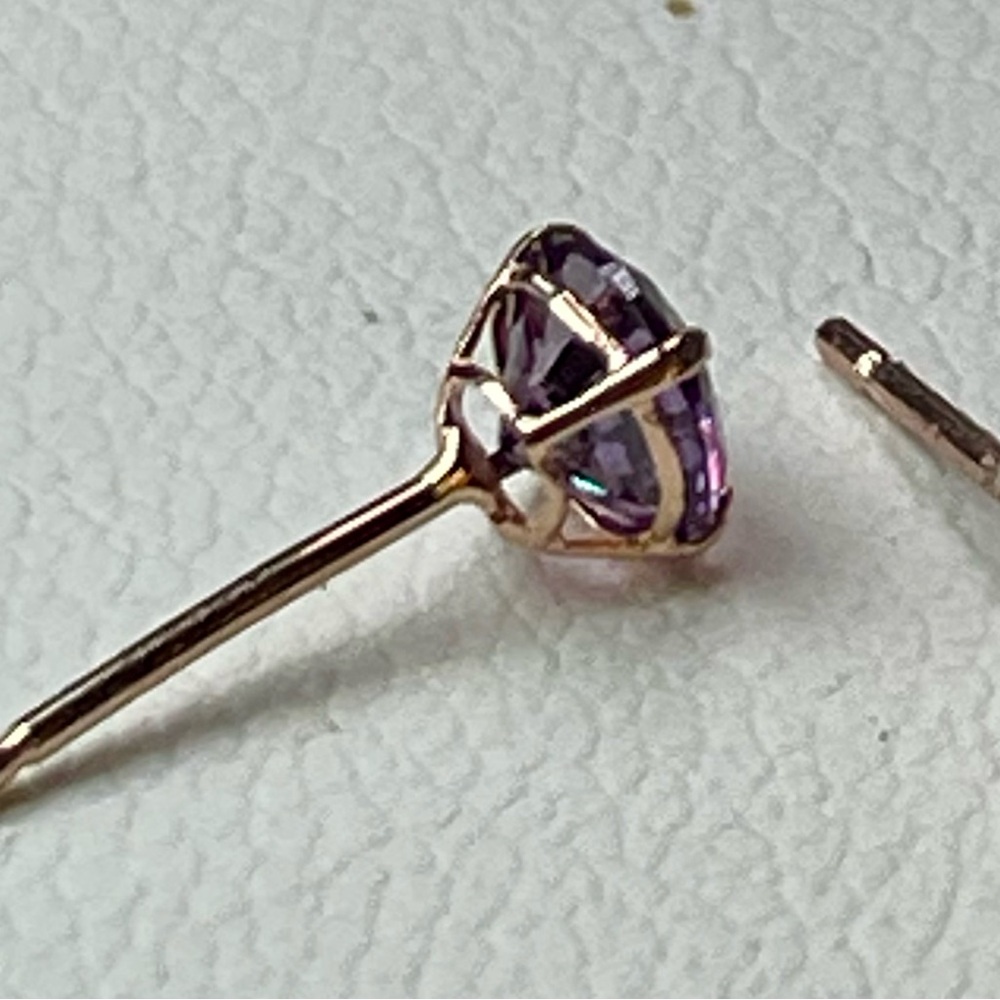 14KT Amethyst Yellow Gold Stud Earrings. .50ct total - Picture 12 of 13